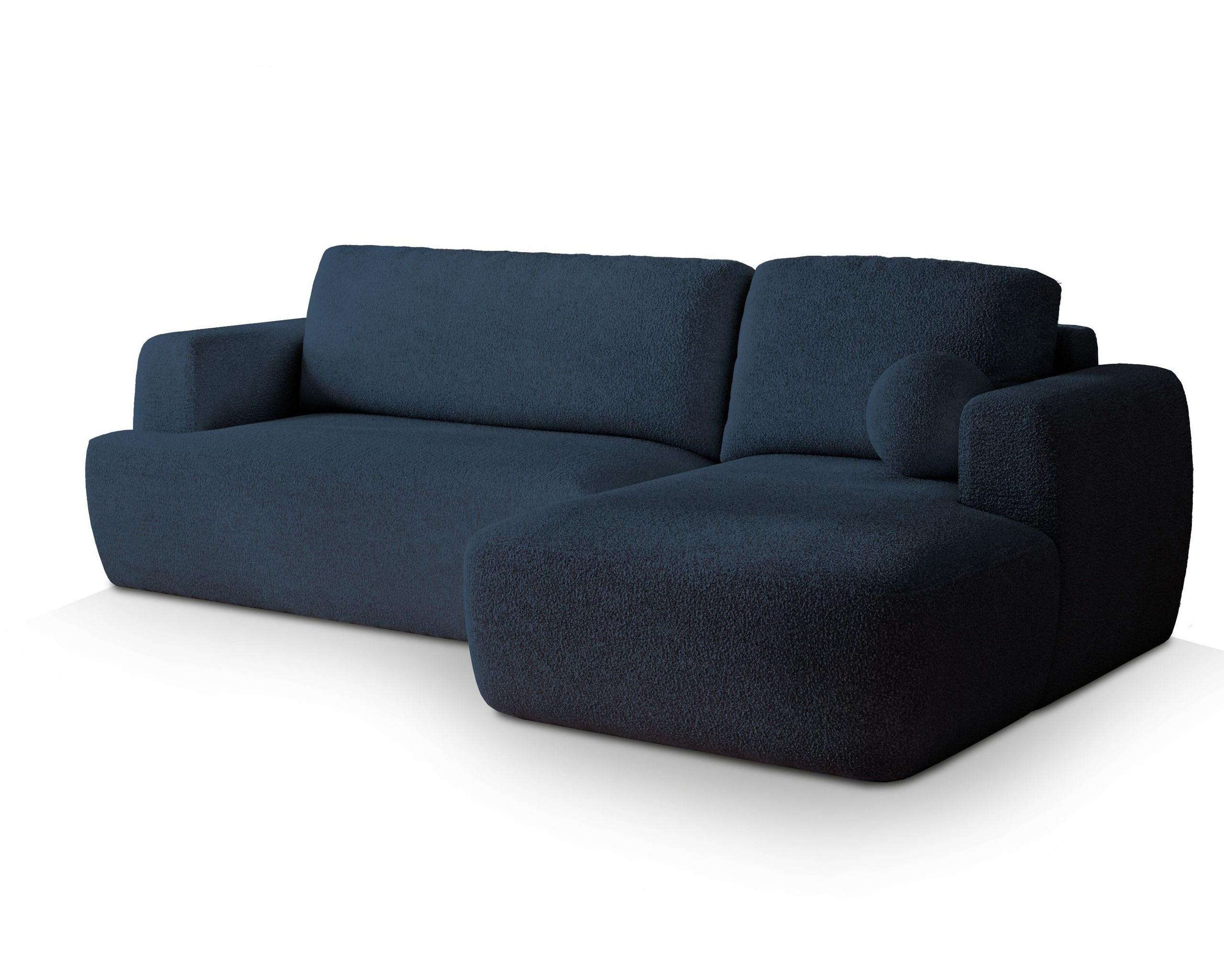 ECKSOFA SENTI N R-S Blau Boucle-Stoff mit Schlaffunktion - Blau/Schwarz, Holz/Kunststoff (246/148cm) - MASSENO