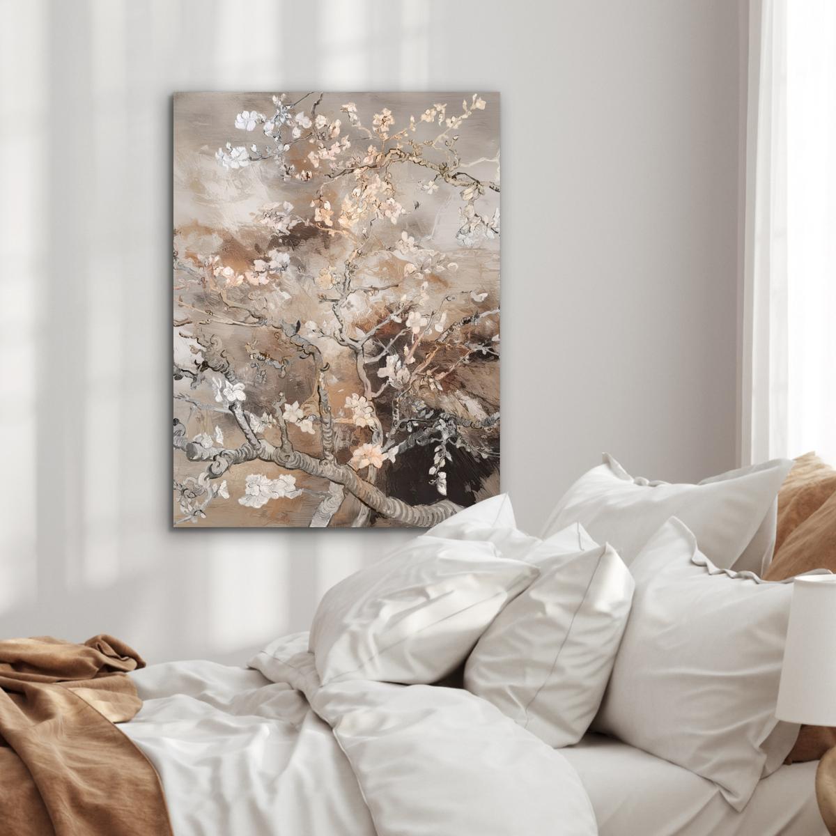 METALLBILD Mandelblüte - Kunst - Van Gogh - Beige - Abstrakt 60x80 cm - Braun, Metall (60/80cm) - MuchoWow