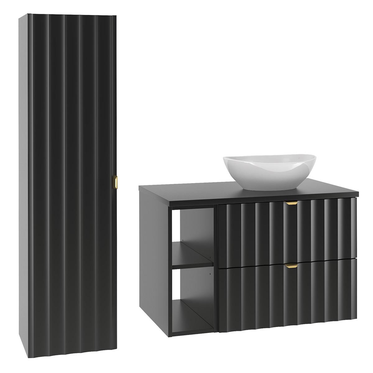BADMÖBEL 80.6cm Lexa 2er-Set Schwarz - Schwarz, Holzwerkstoff (80.6/52.2/46.5cm) - Petits-meubles