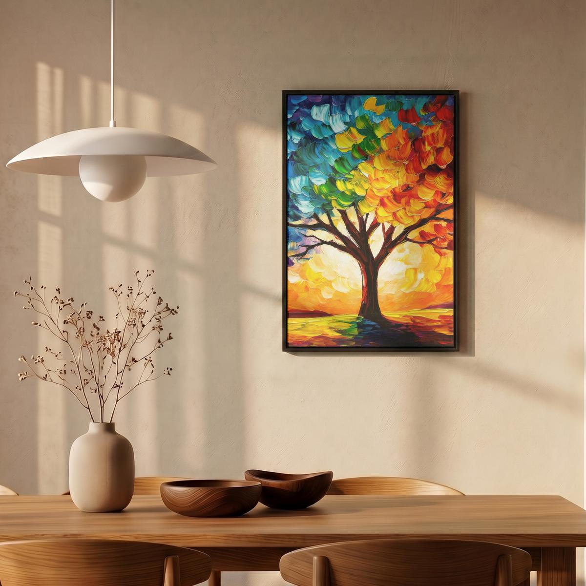 LEINWAND Bilder mit Rahmen - Baum - Kunst - Natur - Sonnenuntergang - 40x60 - Multicolor, Textil (40/60cm) - MuchoWow