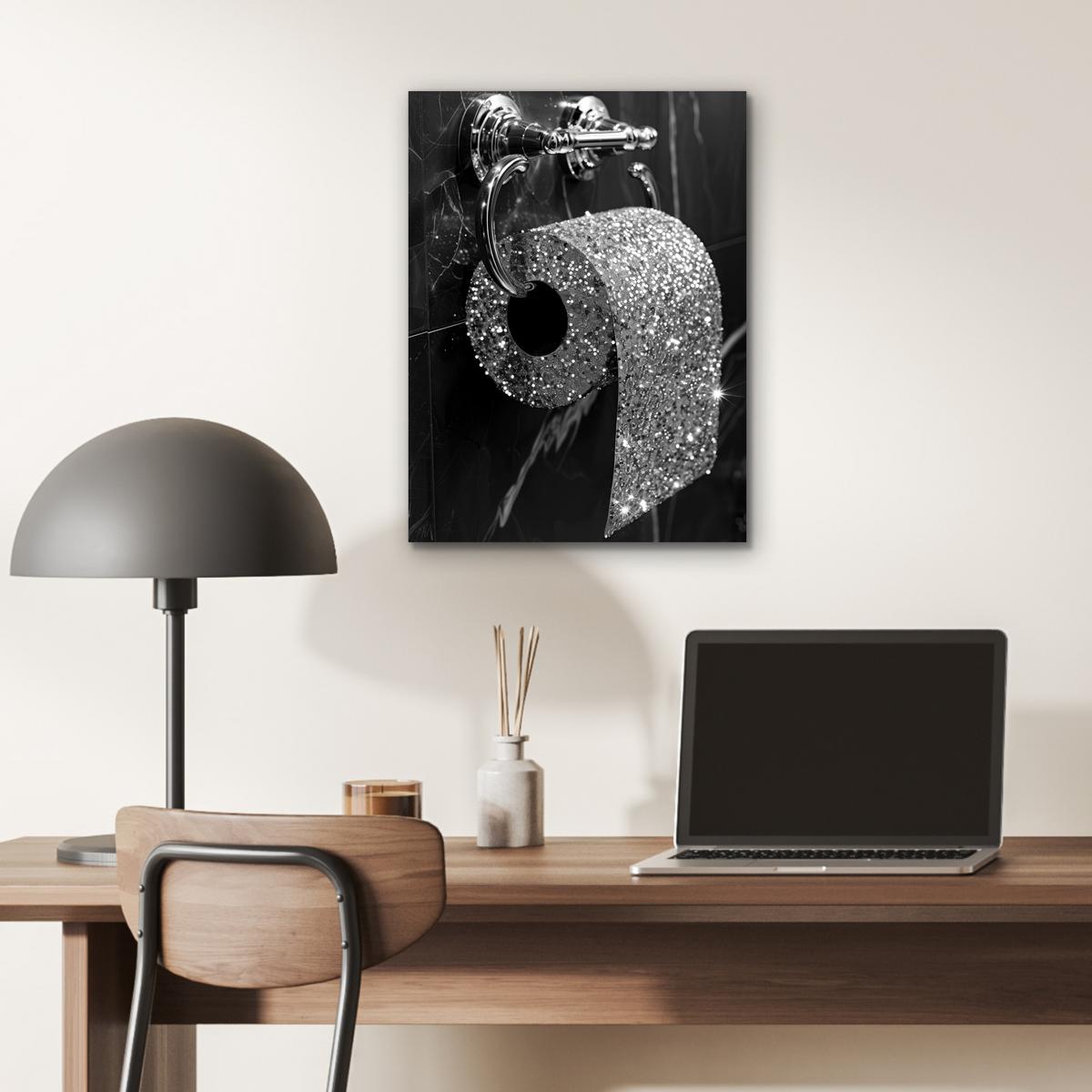 METALLBILD WC - Toilettenpapier - Schwarz und weiß - Glitter 30x40 cm - Silberfarben, Metall (30/40cm) - MuchoWow