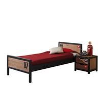 BETT mit Nachtkommode Kameko aus Holz+MDF in Schwarz/Natur - Cognac/Schwarz, Holz (90/200cm) - 58aufmkessel
