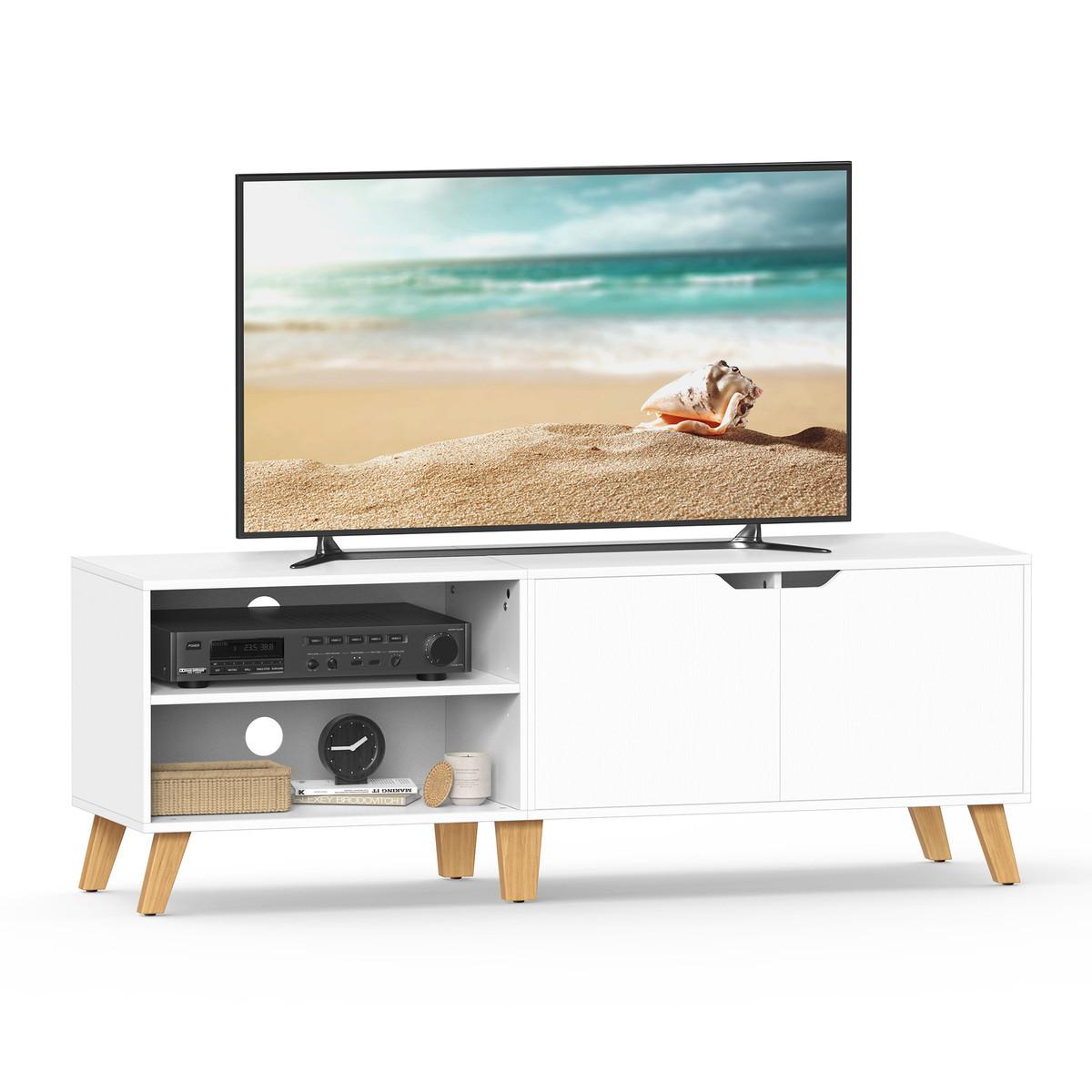 TV-MÖBEL 2 Fächer und 2 Türen weiß - L140 cm - Weiß, Holzwerkstoff (46.8/40/45cm) - Calicosy