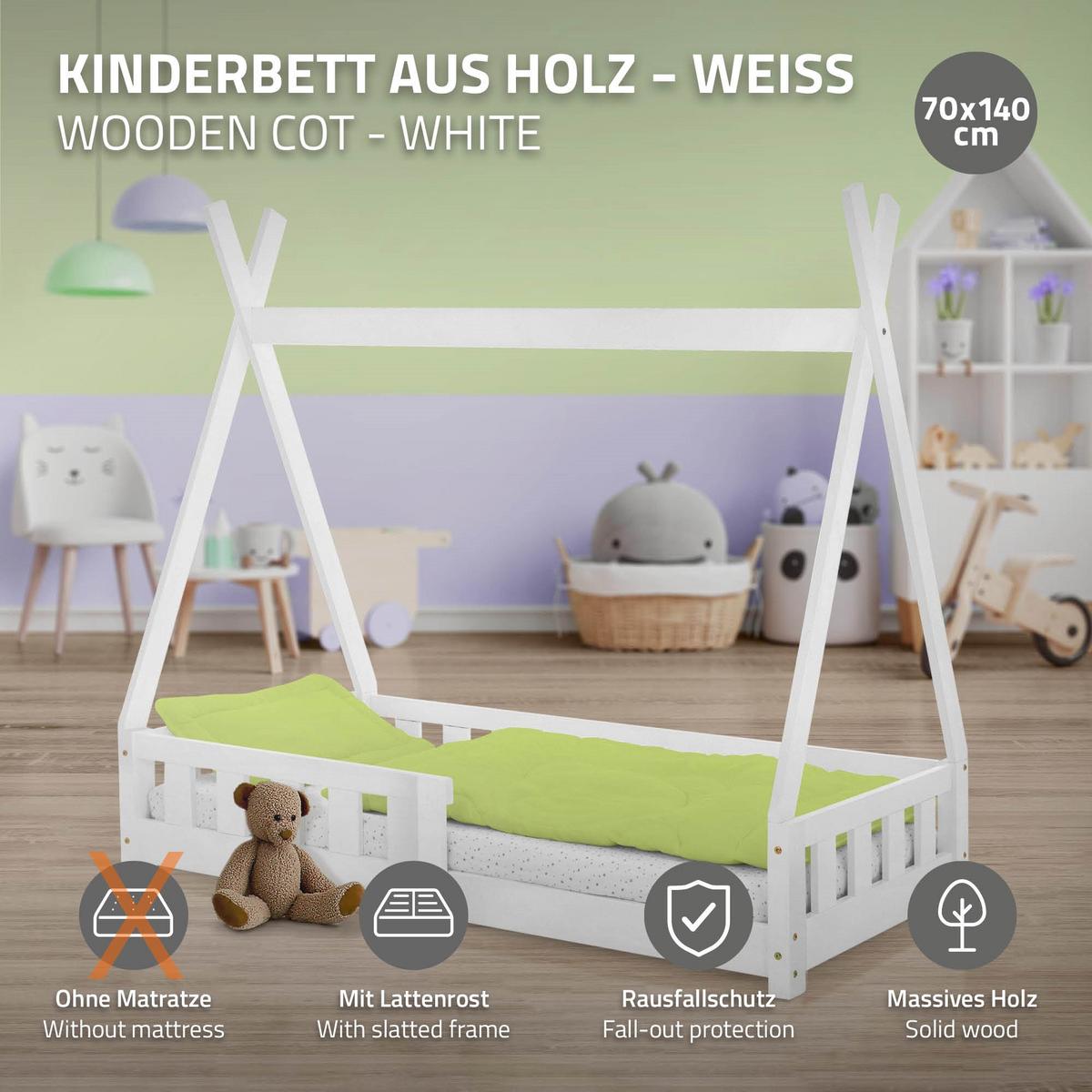 KINDERBETT Tipi 70x140 cm Weiß - Weiß, Holz (70/140cm) - ML-DESIGN