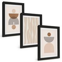 BILDER SET 3er Set - 20x30 cm Schwarzer Rahmen - Abstrakte Formen braun beige - Schwarz, Kunststoff (20/30cm) - TULUP