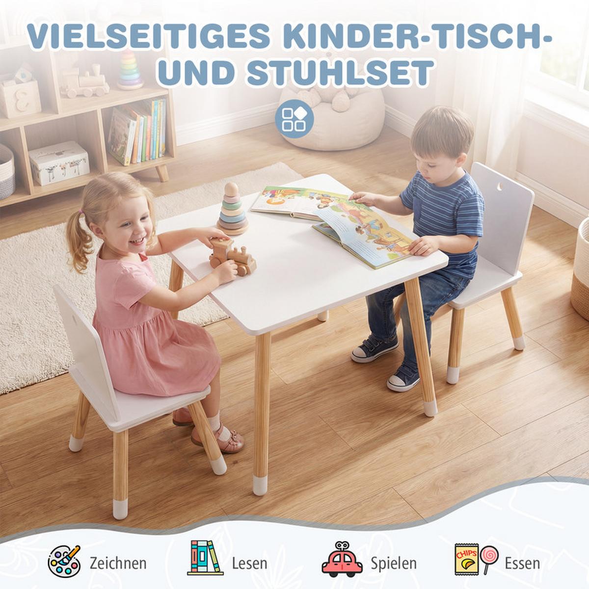 KINDERSITZGRUPPE Holz weiß(3-tlg) - Weiß, Holzwerkstoff (63/49/52.5cm) - COSTWAY