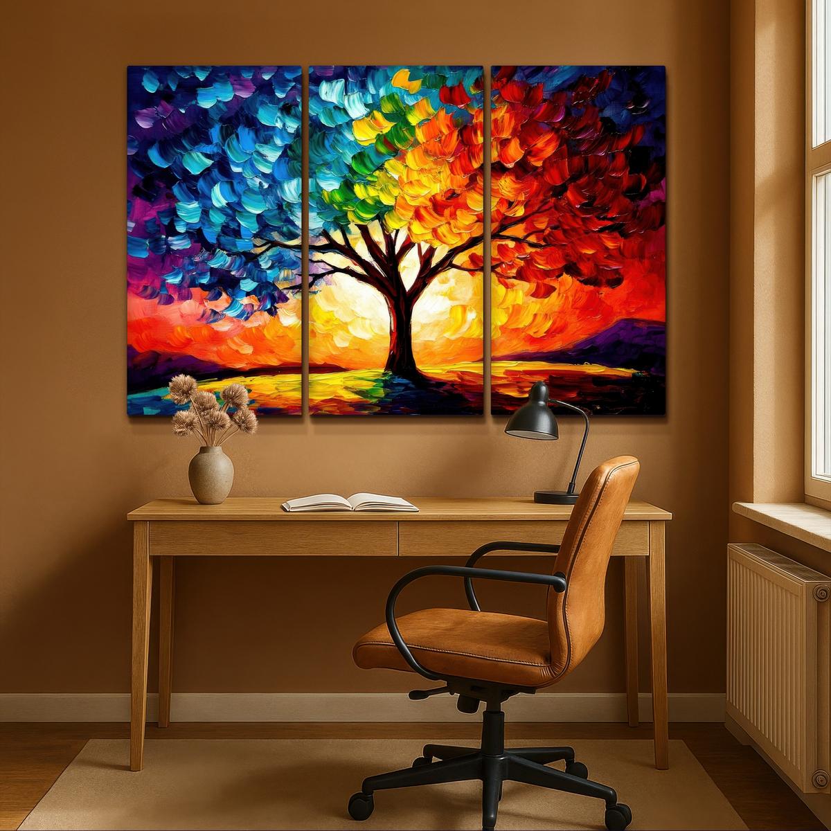 LEINWANDBILD 3er Set Baum - Farbenfroh - Malerei-Look - Abstrakt 180x120 cm - Multicolor, Textil (180/120cm) - MuchoWow