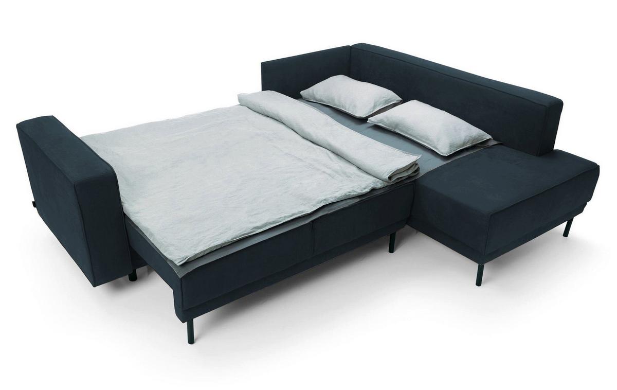 ECKSOFA Rodario Dunkelblau Velours - Schwarz/Dunkelblau, Textil/Metall (247/187cm) - Selsey