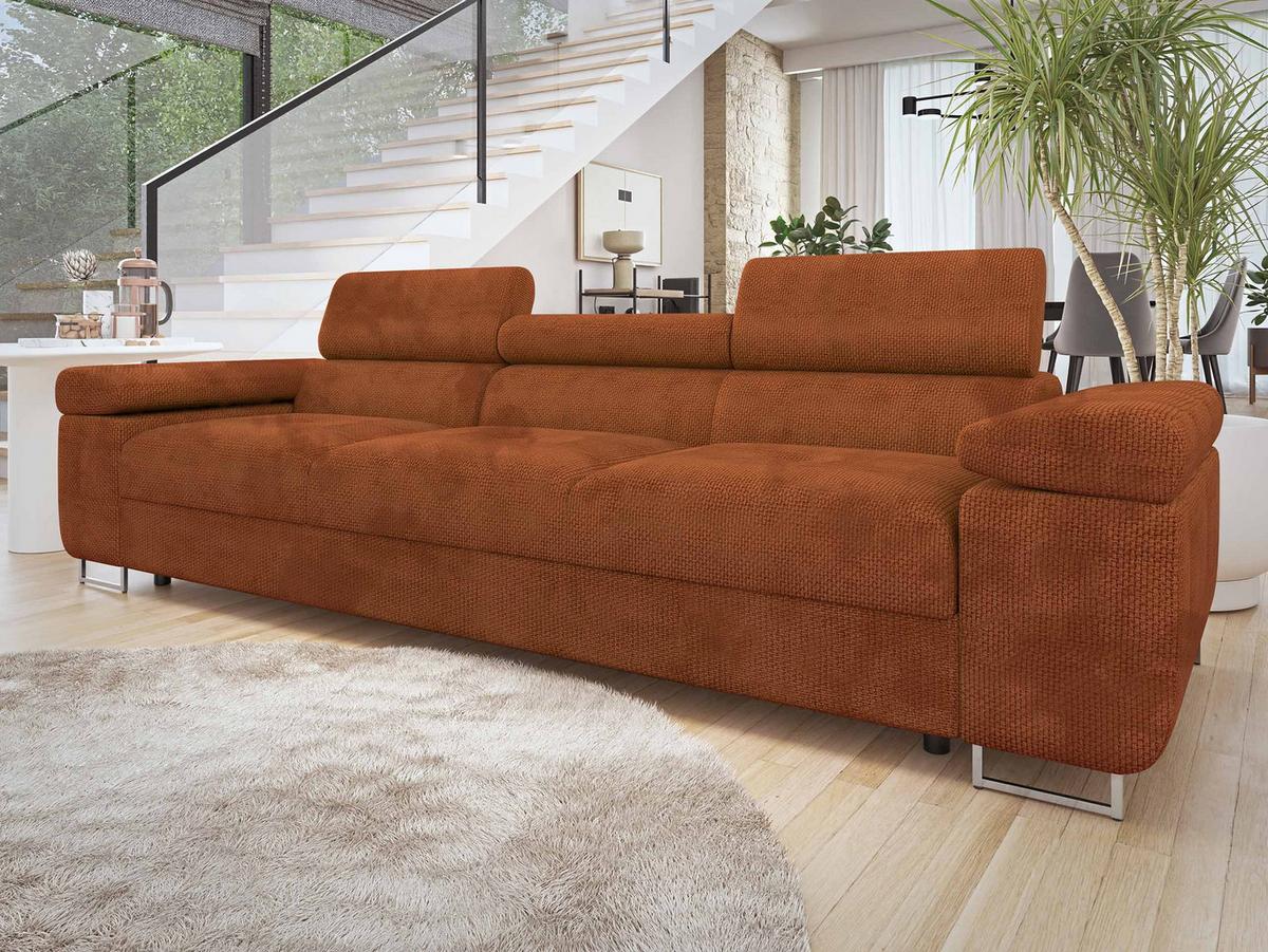 SOFA Torezio 3 - Dunkelorange, Holz/Textil (263/90/102cm) - MIRJAN24