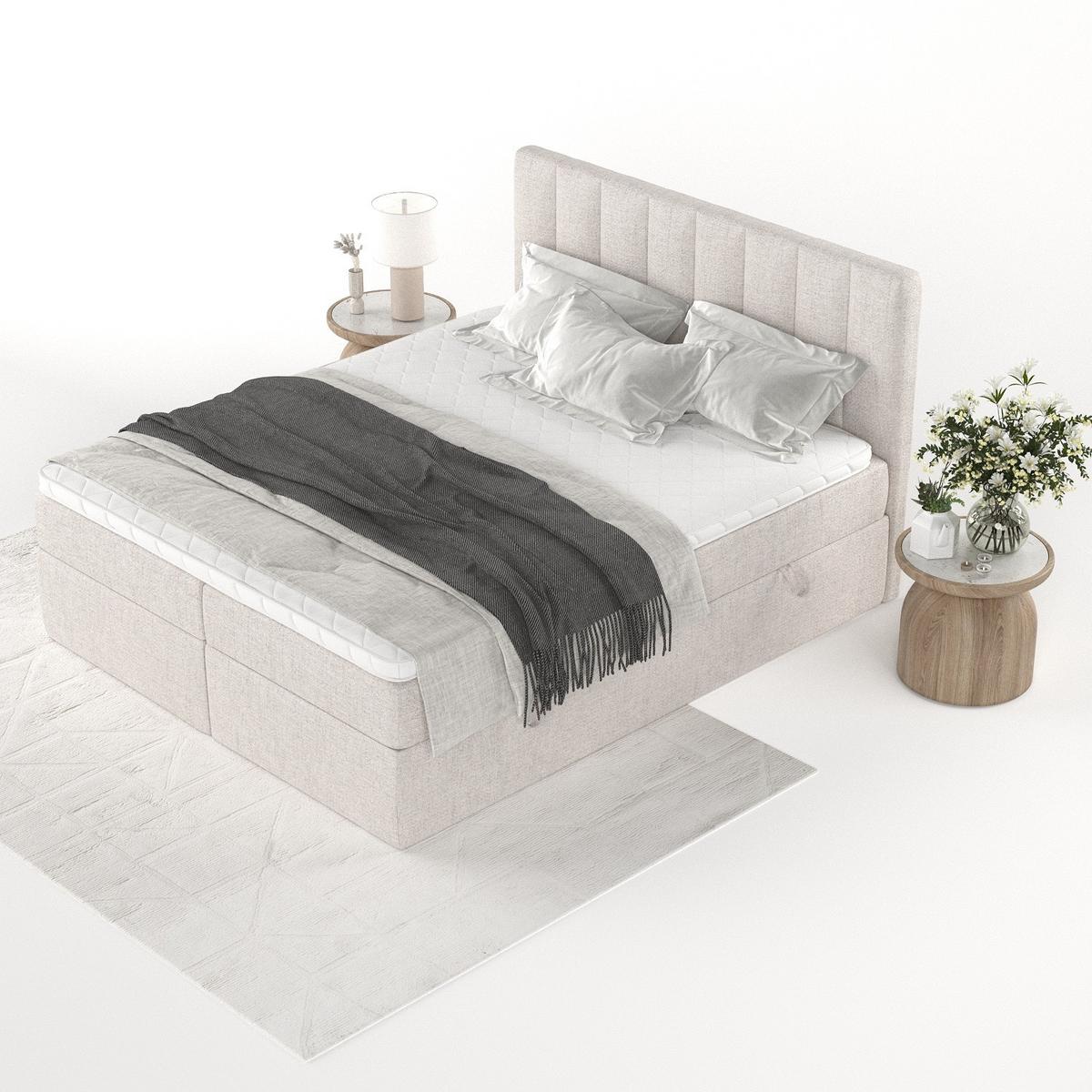 BOXBETT Bari 160/200 cm Hellbeige im Neve Stoff - Sandfarben, Holz/Holzwerkstoff (160/200cm) - AltaBeds