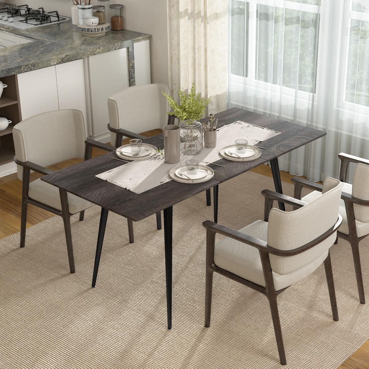 ESSTISCH MDF Stahl Grau - Schwarz/Grau, Holzwerkstoff/Metall (160/75/77cm) - HOMCOM