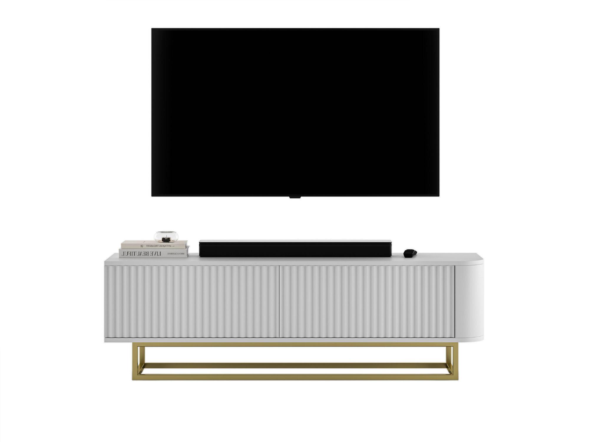 TV-LOWBOARD Aurora in Weiß matt 140 cm mit goldenem Metallrahmen - Schwarz/Weiß, Holzwerkstoff/Metall (140/44/35cm) - Meble Lindner