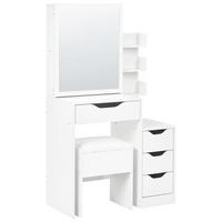 SCHMINKTISCH mit Spiegel und Hocker Weiß Gatineau - Weiß, Holzwerkstoff (76/132/40cm) - Beliani