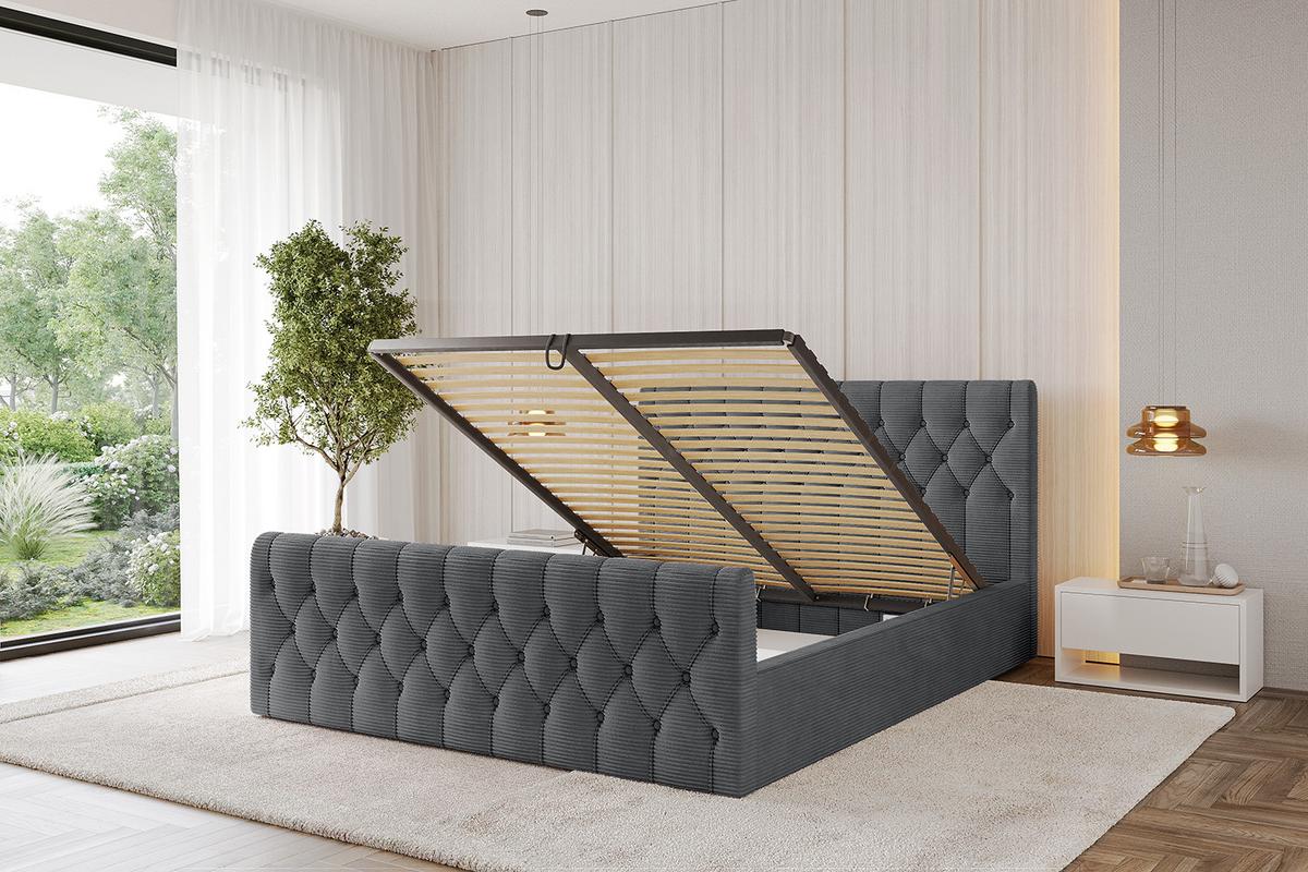 POLSTERBETT mit Bettkasten, Fußteil und Lattenrost, Boxbett mit Matratze H3/H4 - RENO-Z 180x200 Dunkelgrau - Anthrazit, Holzwerkstoff/Textil (180/200cm) - ALTDECOR