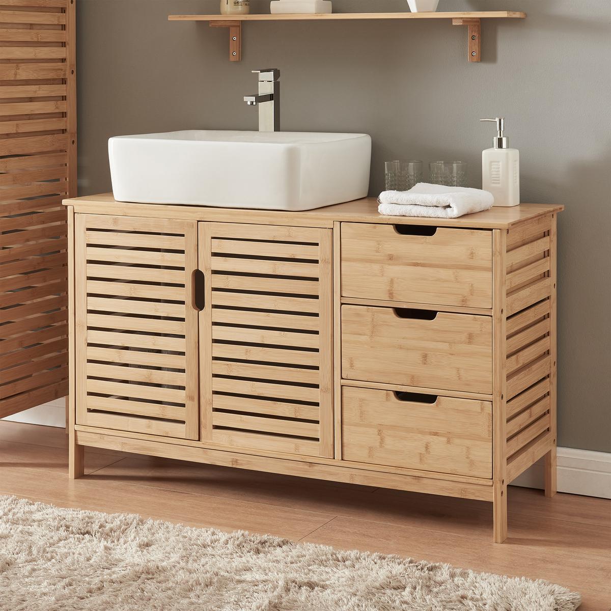 WASCHBECKENUNTERSCHRANK Boksereys - Naturfarben, Naturmaterialen (100/60/35cm) - [en.casa]