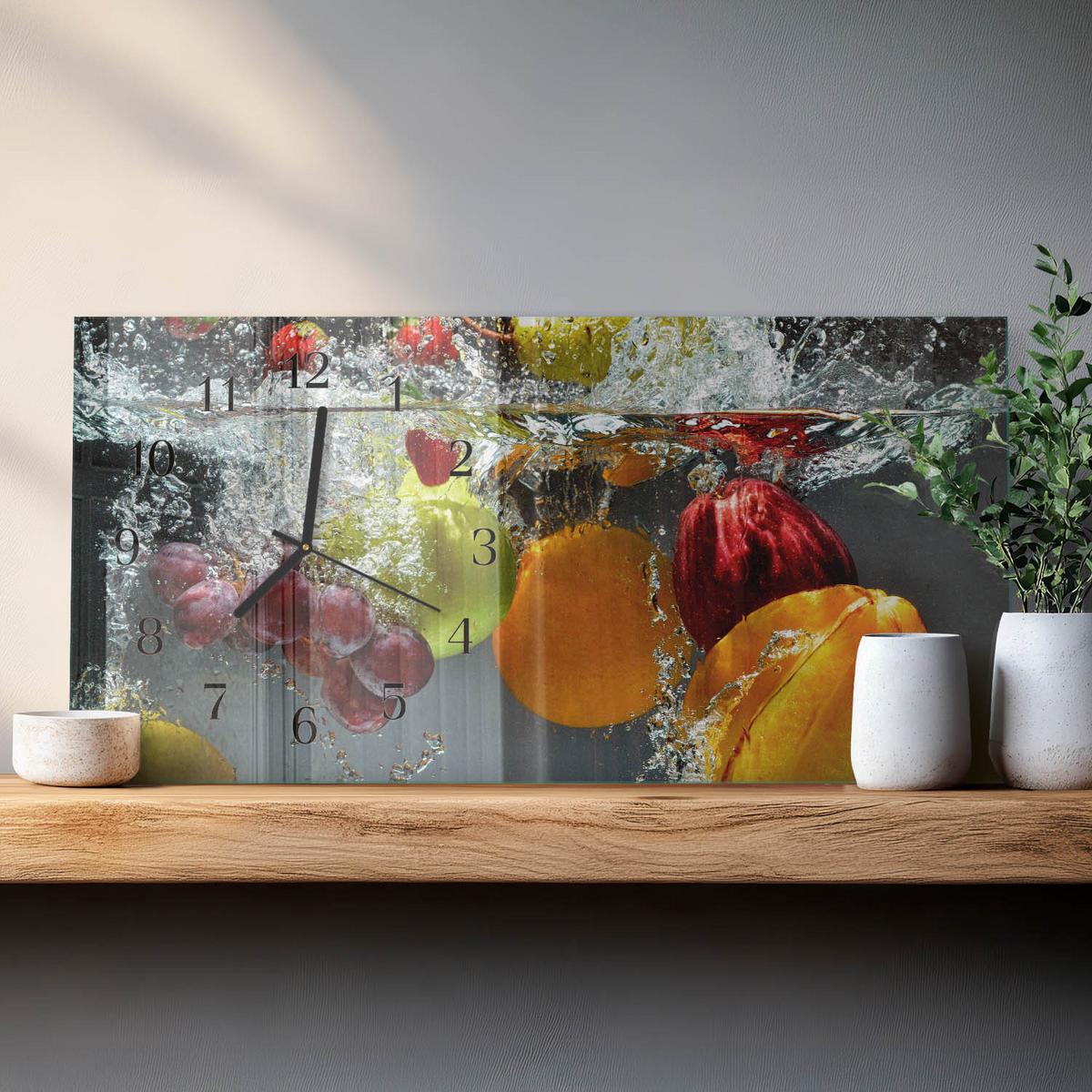 WANDUHR aus Glas 60x30 cm - Obst - Multicolor, Glas (60/30/0.4cm) - TULUP