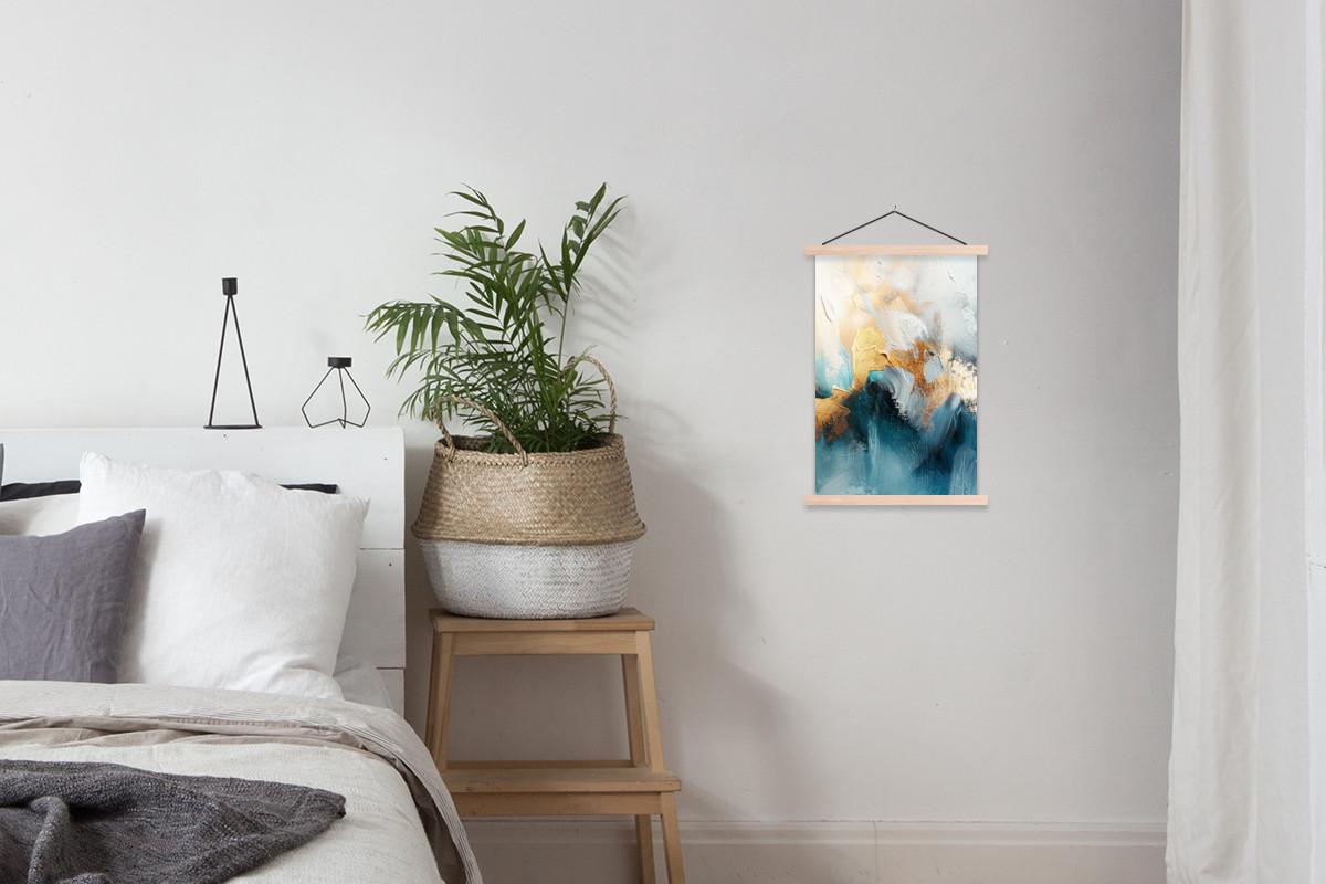 POSTER MIT MAGNETLEISTEN Abstrakt - Kunst - Gold - Blau Deko Wohnzimmer 40x60 cm - Petrol, Textil (40/60/0.15cm) - MuchoWow