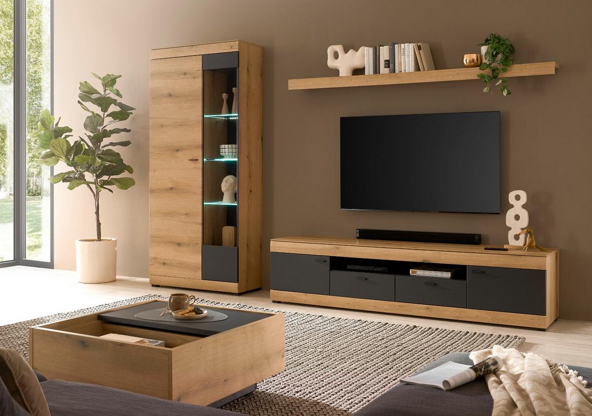 WANDBOARD in Evoke Eiche, Wandregal 200 cm - Kaschmir/Eichefarben, Holzwerkstoff (200/8/20cm) - Furn.Design