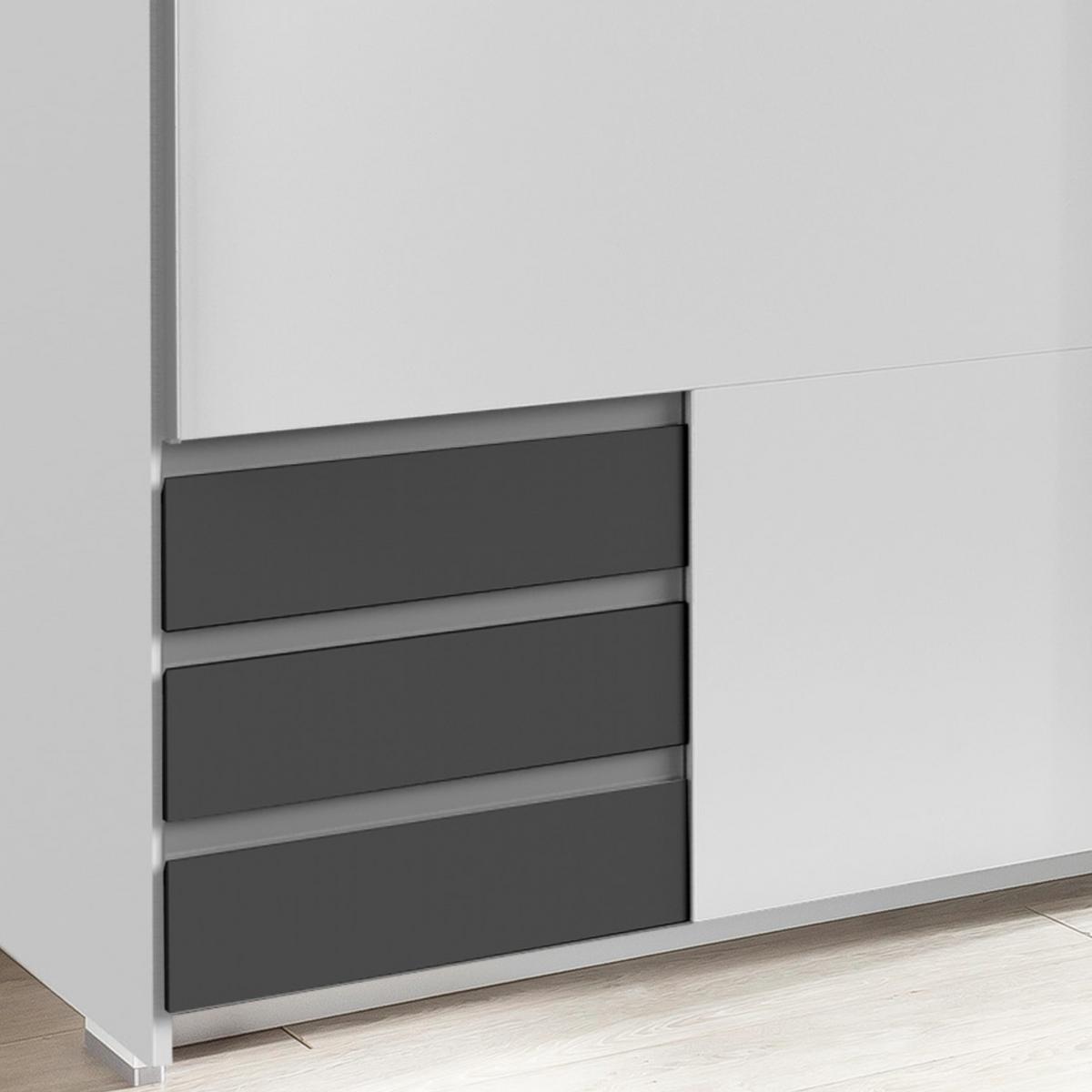 SCHWEBETÜRENSCHRANK 2-türig B179/H198/T65 cm, Kleiderschrank in Weiß, 1x Tür & sichtbare Schubkästen in Grafit / 22689 - Graphitfarben/Alufarben, Holz/Holzwerkstoff (179/198/65cm) - luma-home