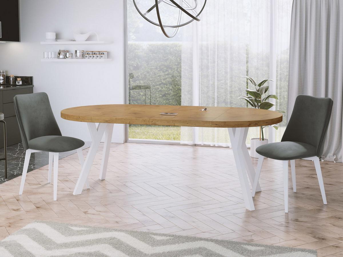 ESSTISCH Twixy runder ausziehbarer, Lancelot Eiche 100-200/100/76 cm - Eichefarben/Weiß, Holz/Holzwerkstoff (100/200/76cm) - WFL GROUP
