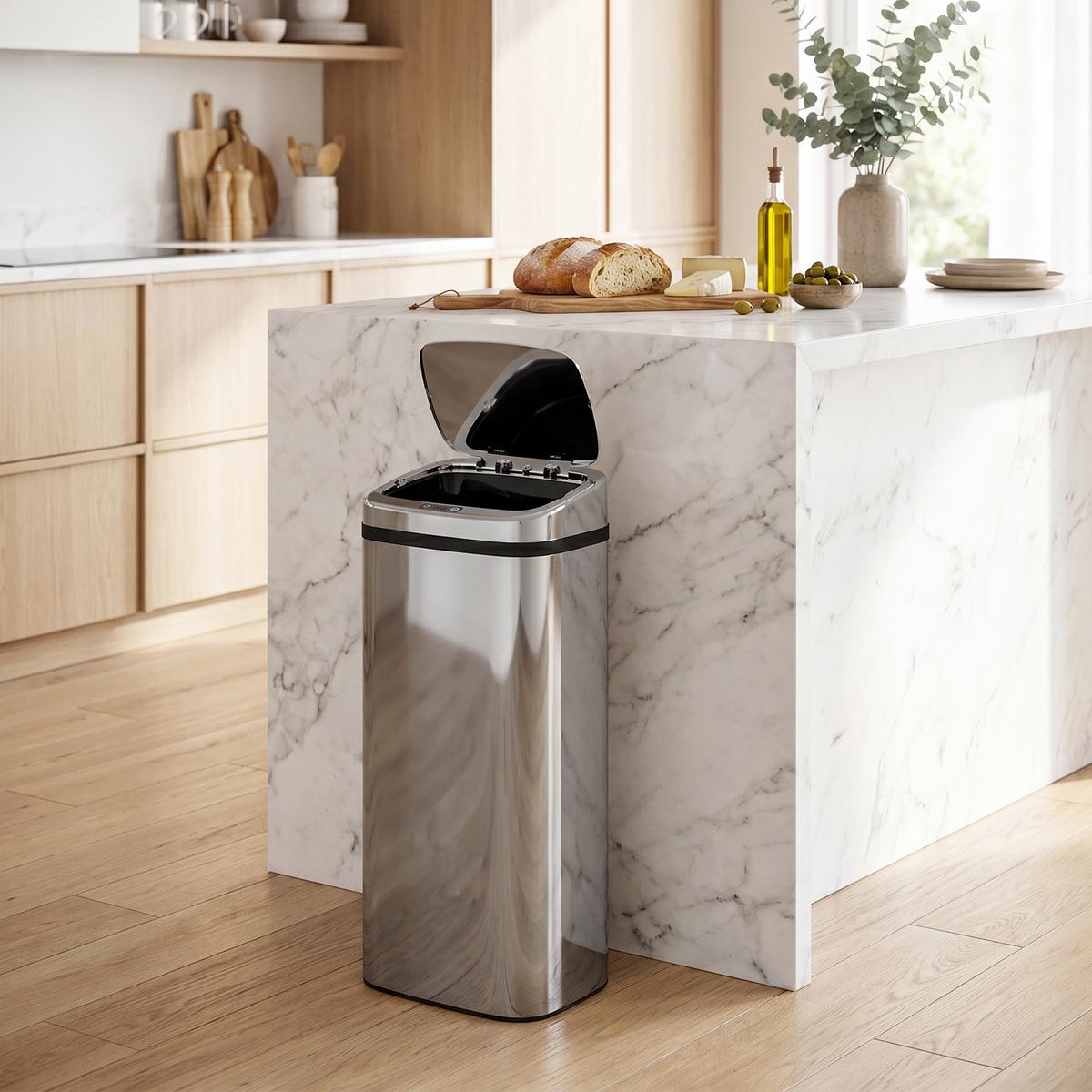 AUTOMATIK Mülleimer Abfalleimer mit Sensor Küche Edelstahl viereckig 50L - Silberfarben, Metall (25/84/33cm) - HOMCOM