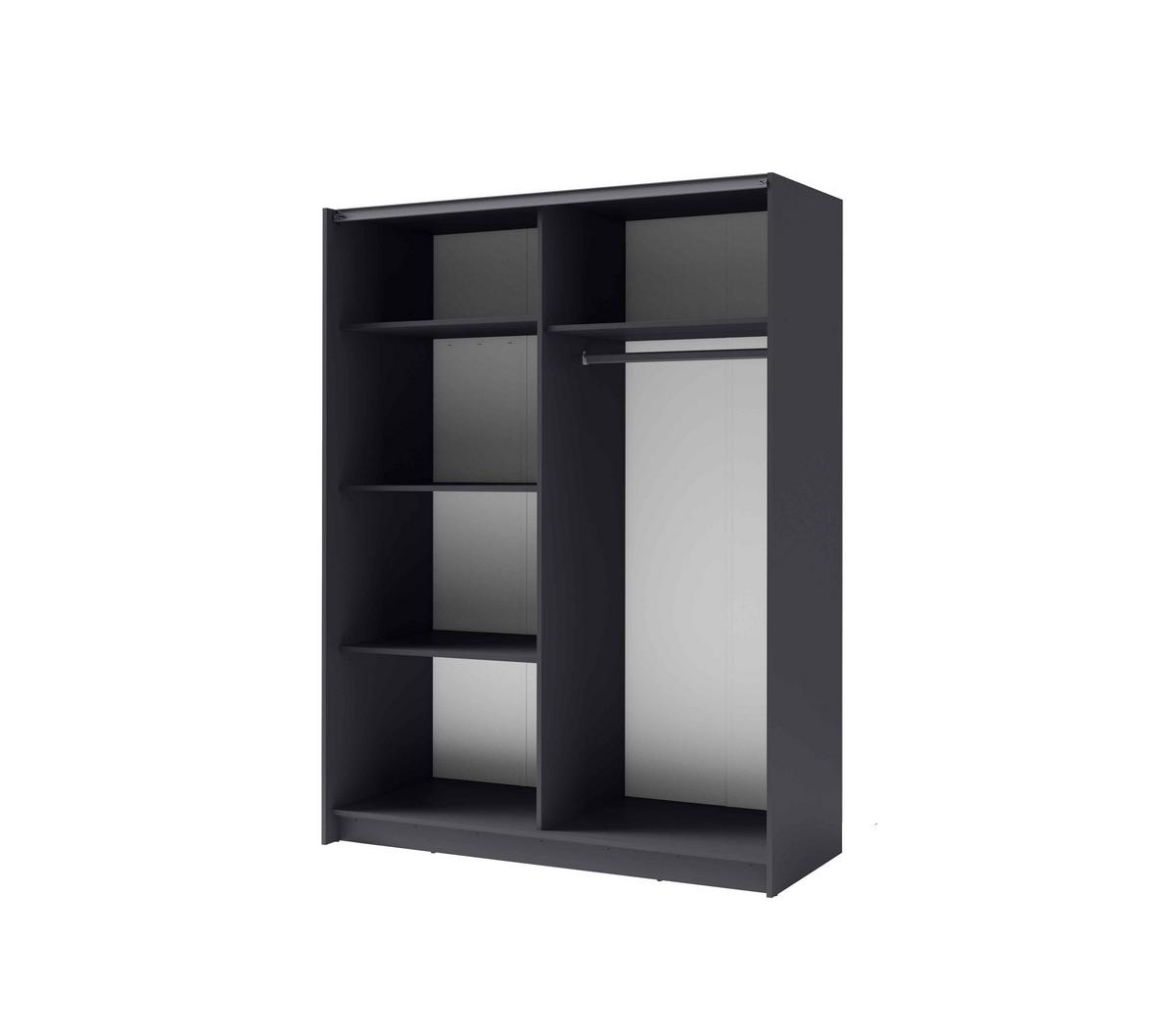 SCHWEBETÜRENSCHRANK ELRON 180,6/198,5/62cm 2-türig mit Spiegel Graphitfarben - Graphitfarben, Holzwerkstoff (180.6/198.5/62cm) - MASSENO