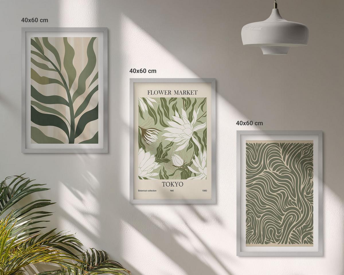 BILDER SET 3er Set - 40x60 cm Silberner Rahmen - Pflanzenmuster, Boho-Dekorationen - Silberfarben, Kunststoff (40/60cm) - TULUP