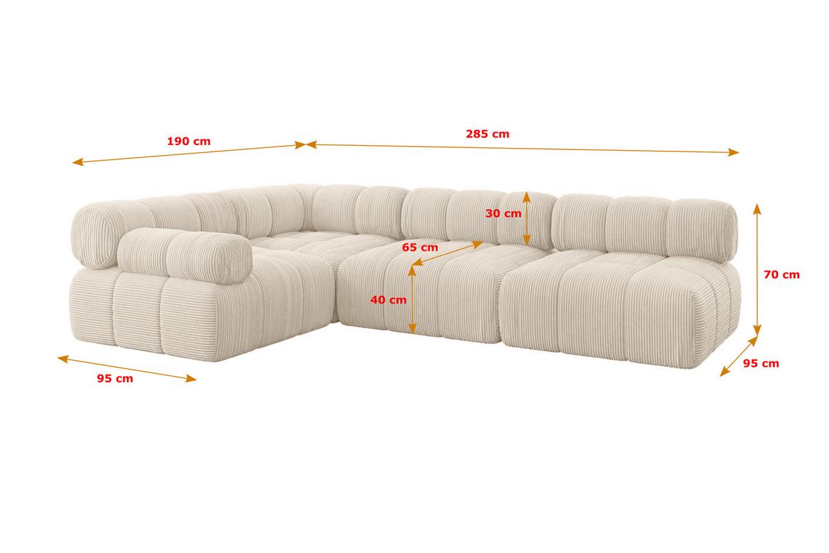 ECKSOFA modulares Sofa Mende-L2 - 285x190x70 cm Beige Cord - Beige, Holzwerkstoff/Textil (285/190cm) - ALTDECOR