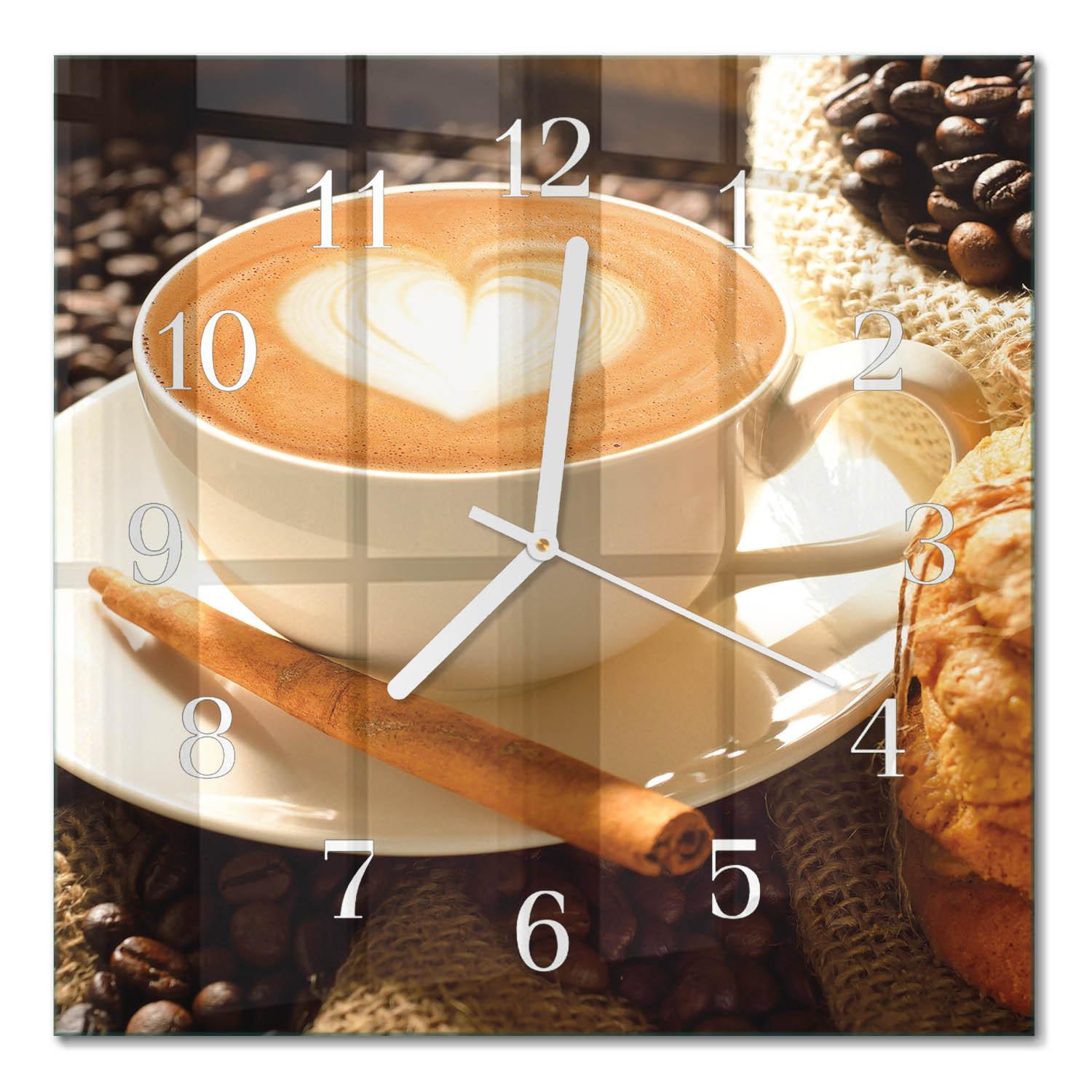 WANDUHR aus Glas 30x30 cm - Kaffeeherz - Braun, Glas (30/30/0.4cm) - TULUP