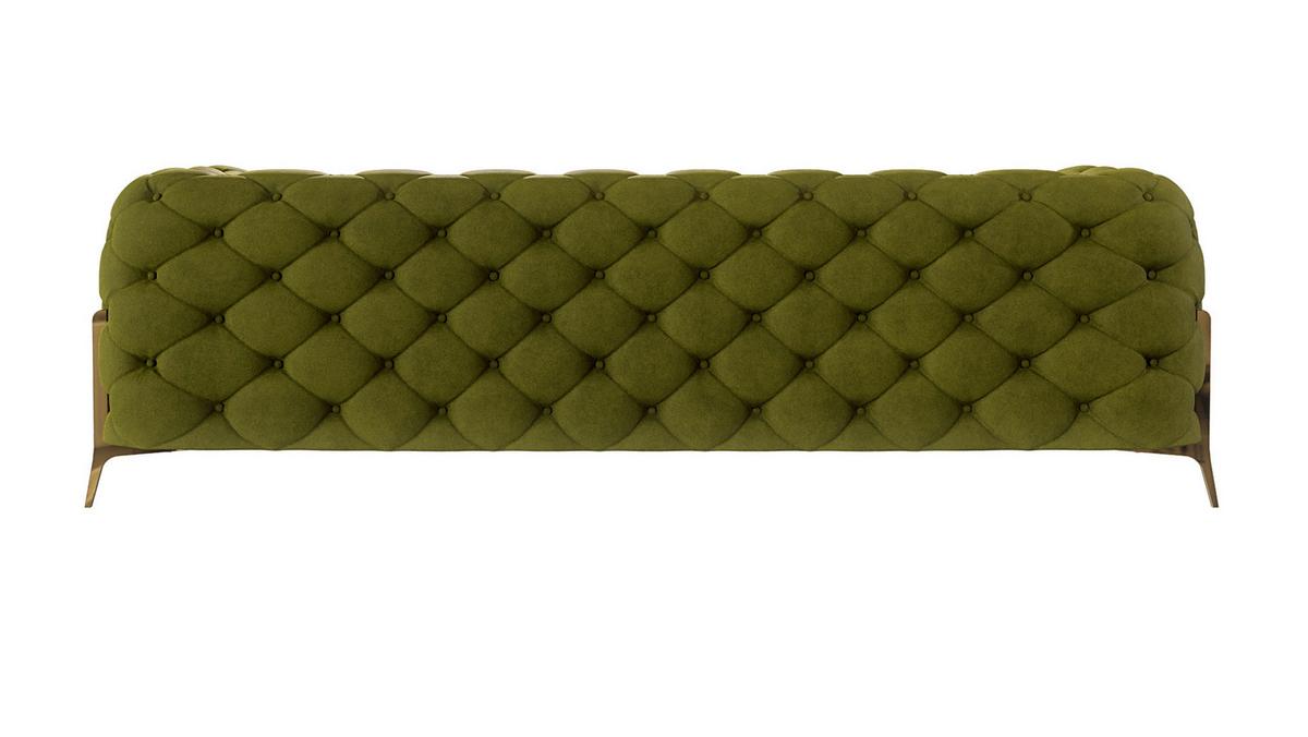 CHESTERFIELD-SOFA 3-Sitzer Lexi Olive Samt - Goldfarben/Olivgrün, Holz/Textil (243/75/100cm) - S-Style Möbel
