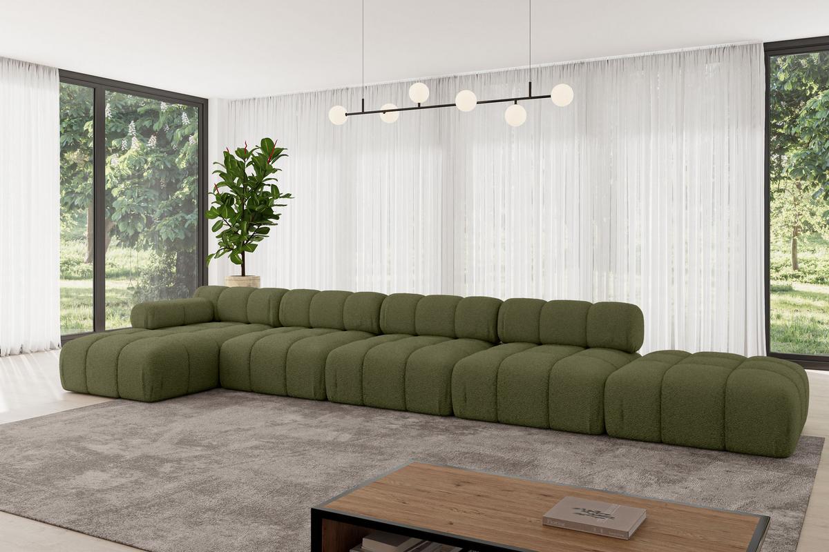 ECKSOFA modulares Sofa Lizur-L3 - 475x160x70 cm Grün Bouclé - Grün, Holzwerkstoff/Textil (475/160cm) - ALTDECOR