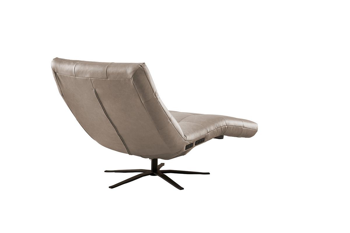 RELAXLIEGE LETICIA Grau Leder Relaxfunktion, Drehbar (360°) - Schwarz/Grau, Leder/Metall (82/115/156cm) - KAWOLA