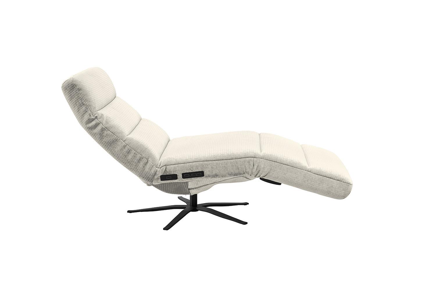 RELAXLIEGE ALINA Cremeweiß Cord Relaxfunktion, Drehbar (360°) - Creme/Schwarz, Textil/Metall (82/115/156cm) - KAWOLA