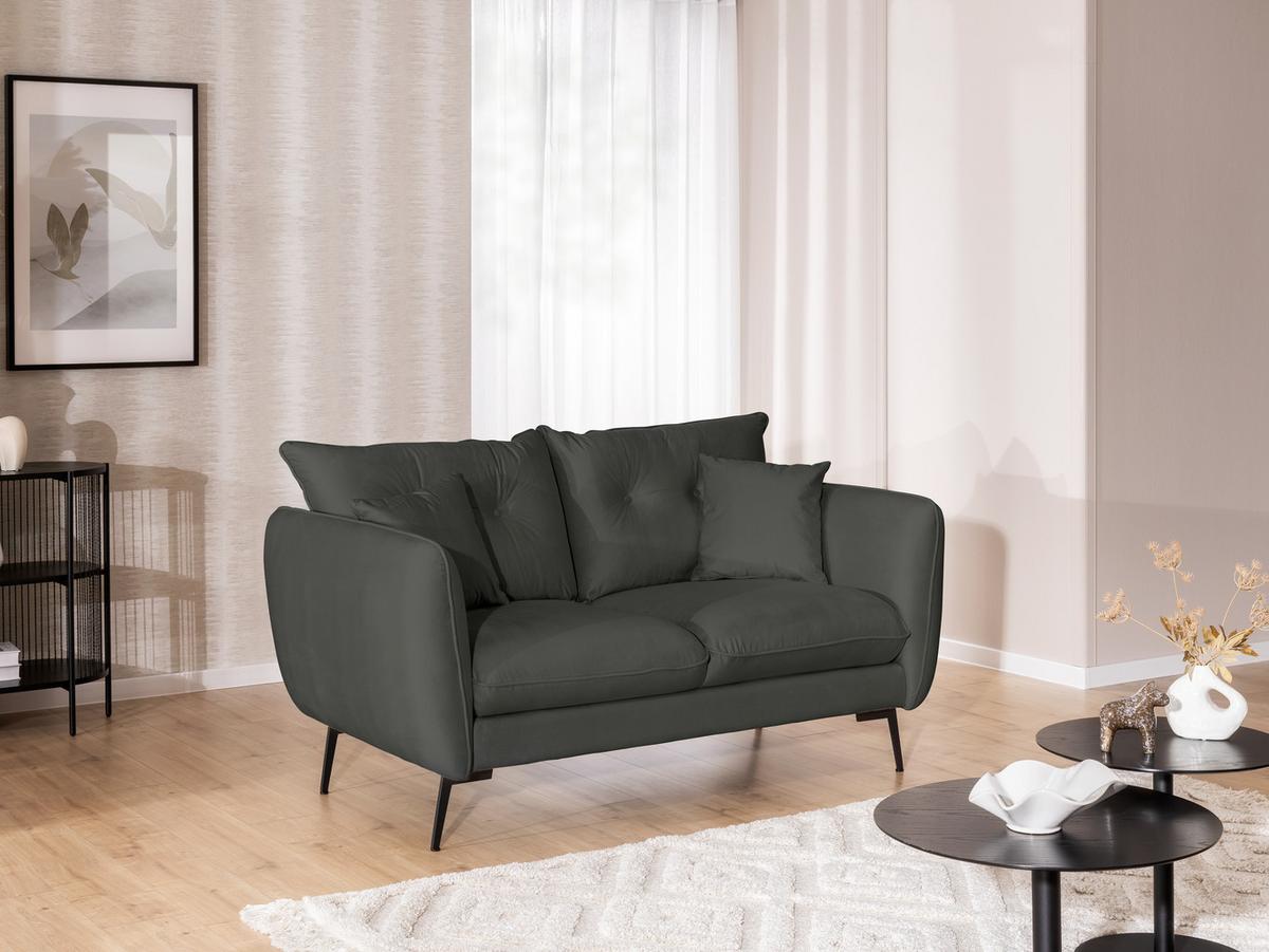 2-SITZER-SOFA Nordloft Dunkelgrau Samt - Dunkelgrau/Schwarz, Holz/Textil (174/86/100cm) - S-Style Möbel