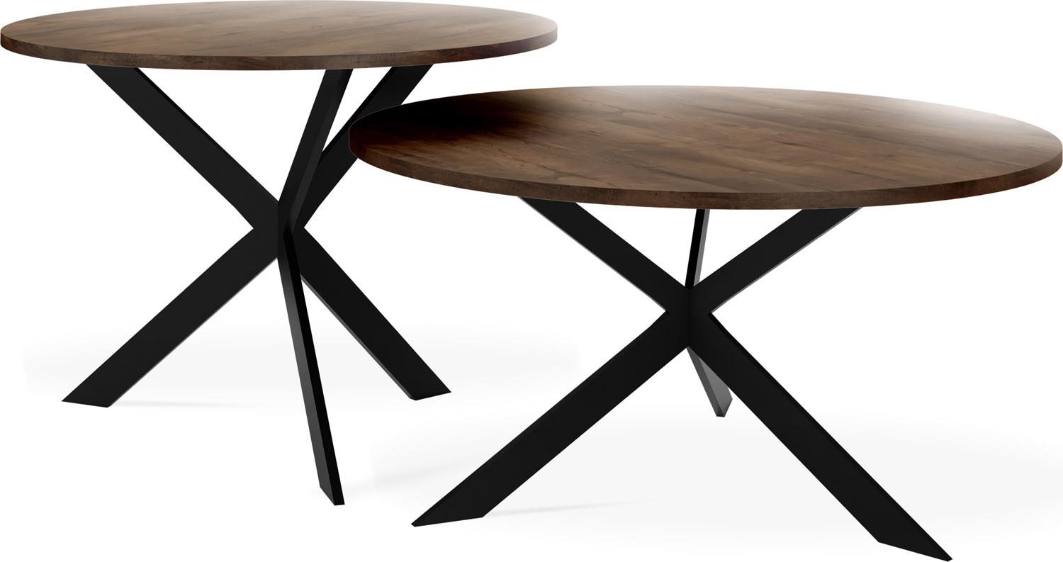 COUCHTISCH-SET Lev 2er-Set rund, Lefkas Eiche 75/36, 58/42 - Alteiche/Schwarz, Holzwerkstoff/Metall (75/75/42cm) - WFL GROUP
