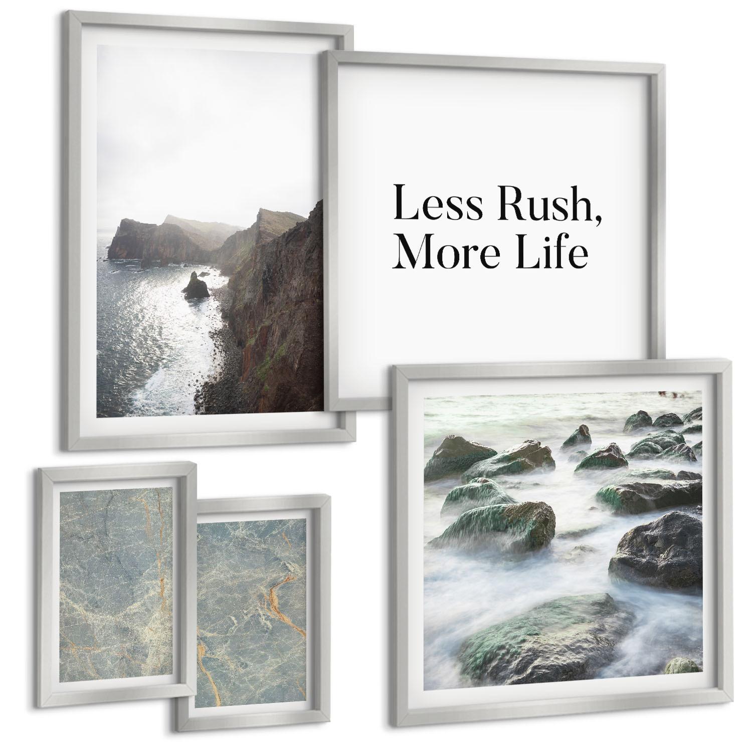 BILDER SET 5er Set - 50x50 cm & 20x30 cm & 40x60 cm Silberner Rahmen - Grüner Marmor Melancholie - Silberfarben, Kunststoff (40/60cm) - TULUP