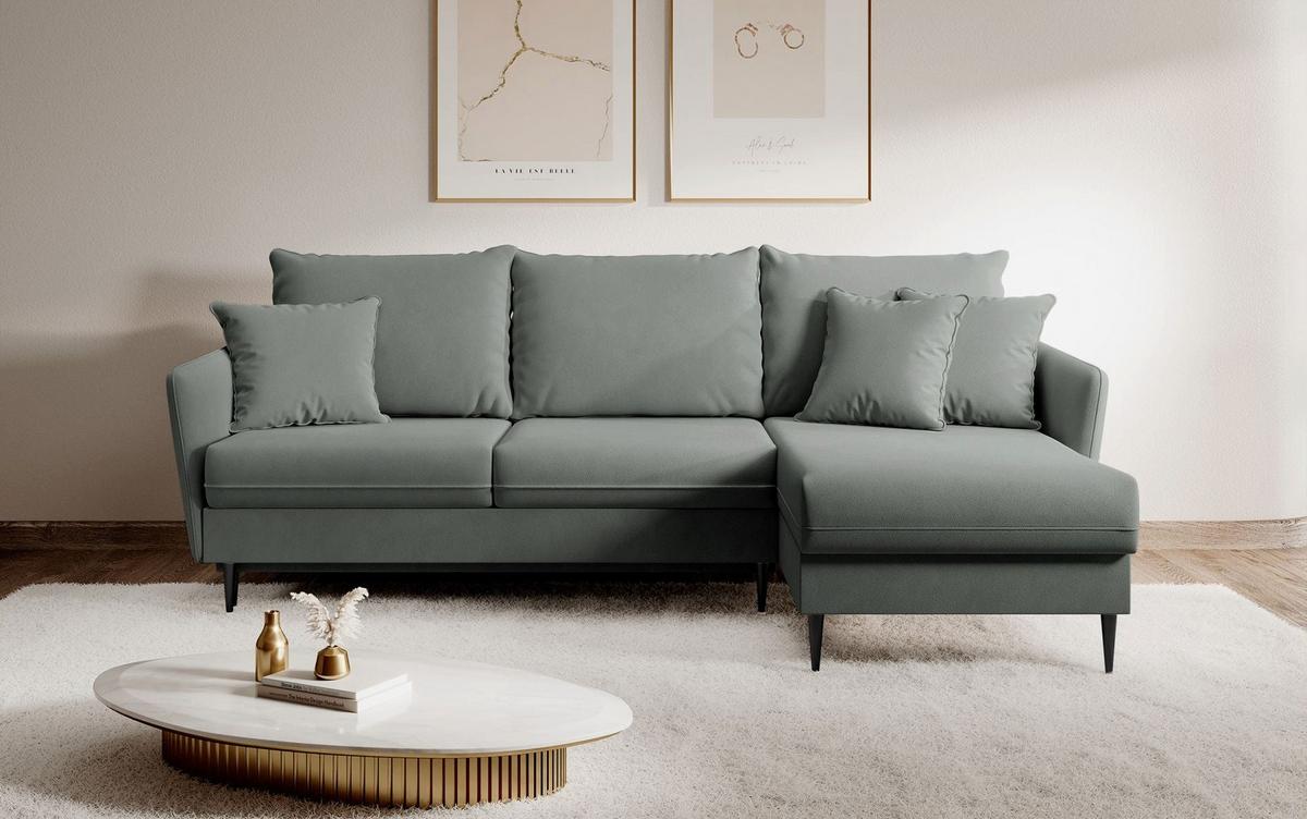 ECKSOFA Volio Grau Samt 223 cm - Schwarz/Grau, Textil/Metall (223/145cm) - Selsey
