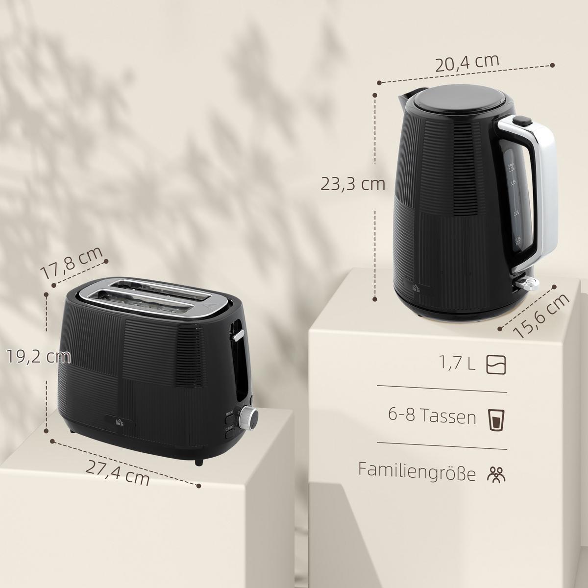 KOCHER-TOASTER-SET 2er Set Kunststoff Stahl Schwarz - Schwarz, Kunststoff (15.6/23.3/20.4cm) - HOMCOM