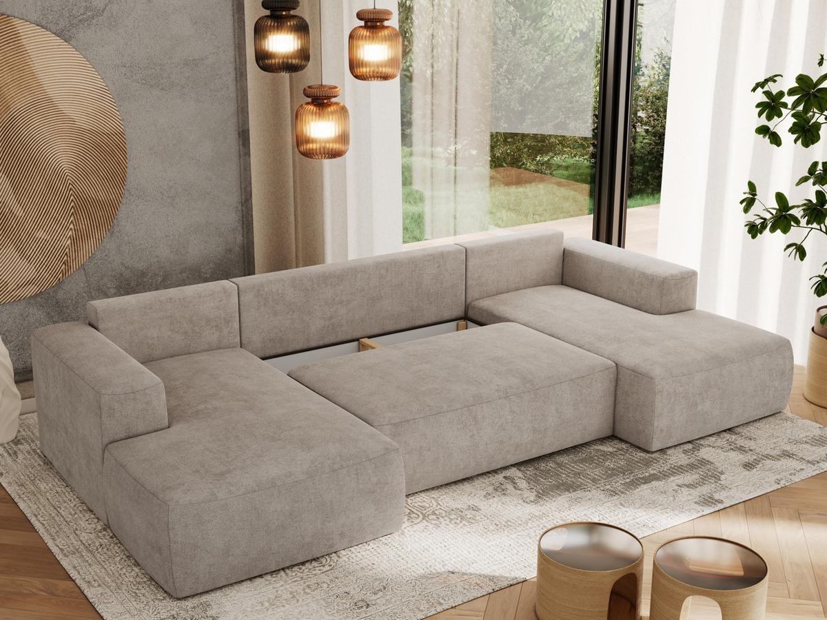 WOHNLANDSCHAFT TRENTINO U Beige Struktur - Beige/Schwarz, Kunststoff/Textil (334/91/163cm) - MKS