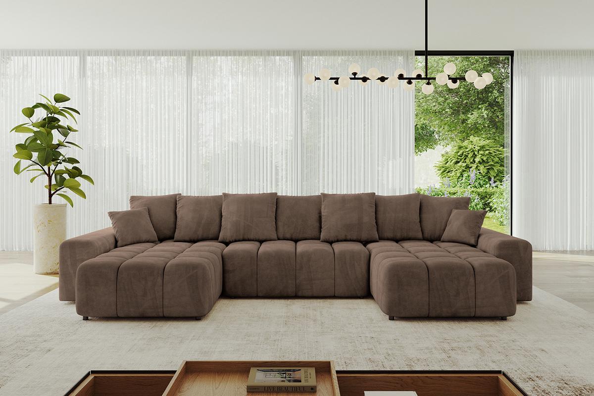WOHNLANDSCHAFT ENIL-U 401x189x68 Braun Velours - Braun, Holzwerkstoff/Kunststoff (401/68/189cm) - ALTDECOR