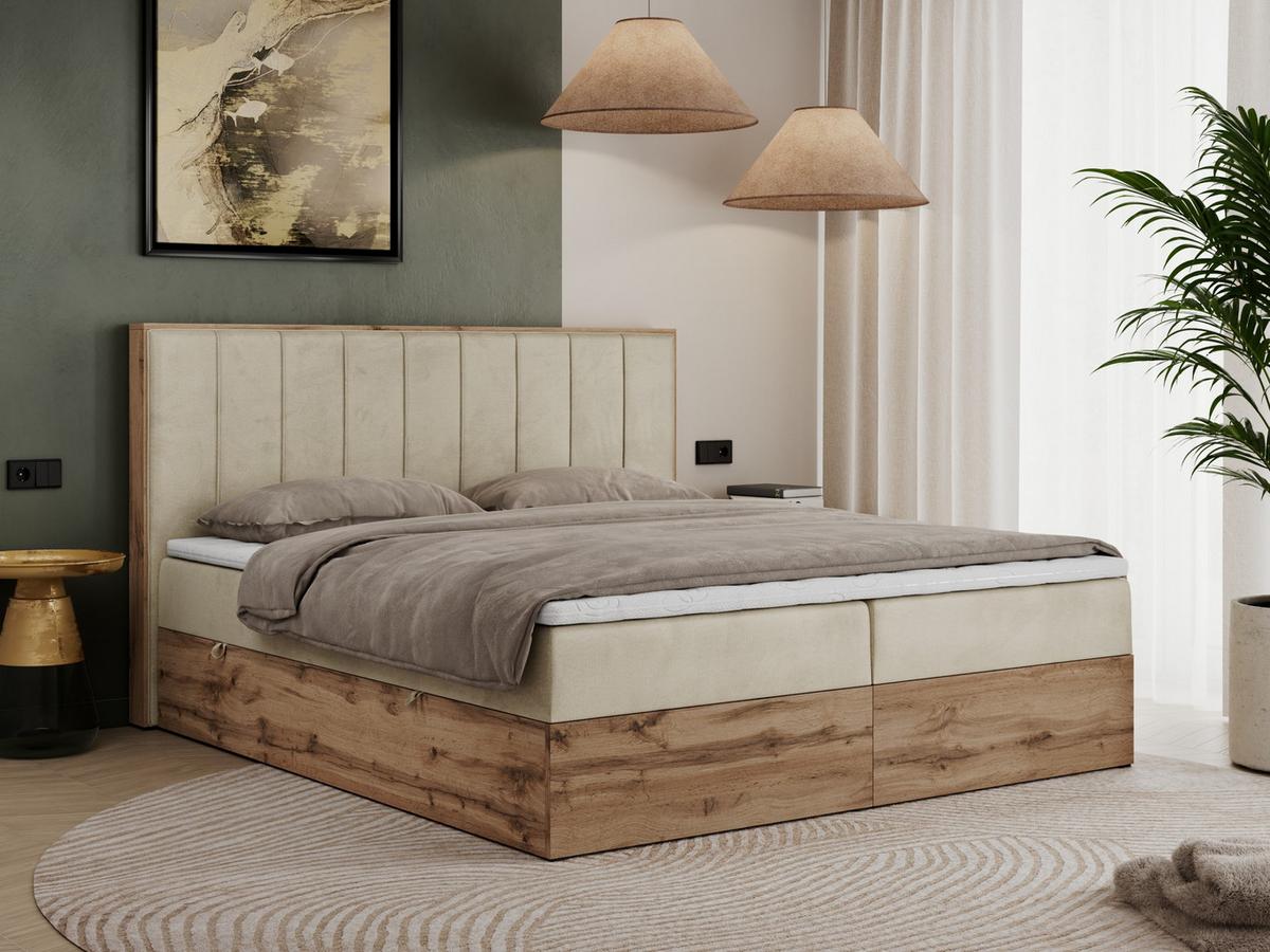 BOXBETT BELLISSIMO 200/200 Beige Velvet - H3 - Beige, Holz/Textil (200/200cm) - MKS