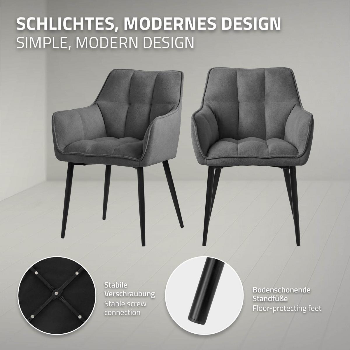 ESSZIMMERSTUHL Dunkelgrau Frotteestoff - Dunkelgrau/Schwarz, Textil/Metall (63/90/57cm) - ML-DESIGN