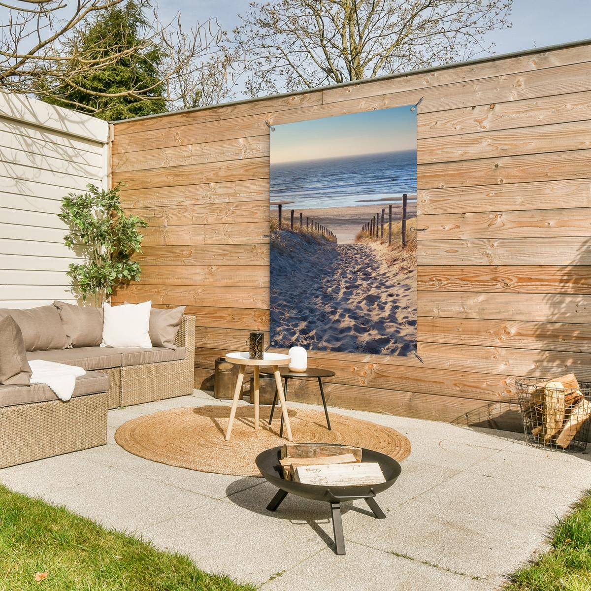 GARTENPOSTER Strand - Meer - Niederlande - Dünen - Sonne Outdoor Bilder 80x120 cm - Sandfarben, Kunststoff (80/120/0.2cm) - OnlyWow
