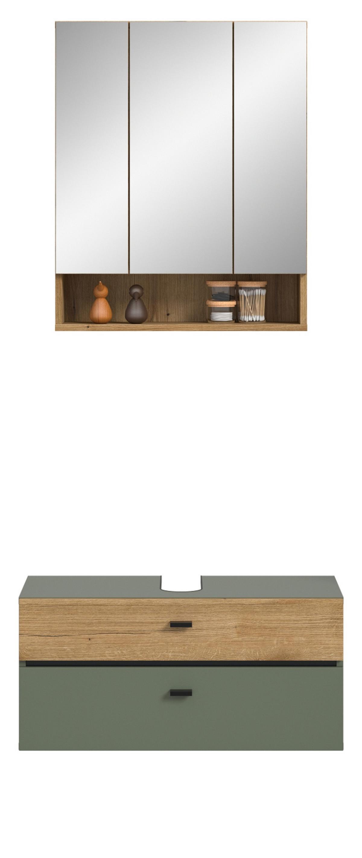 BADMÖBEL-SET grün, Evoke Eiche 2-teilig 75 cm, Badkombination in modernem Design - Eichefarben/Schwarz, Glas/Holzwerkstoff (75/191/35cm) - Inn.Furn