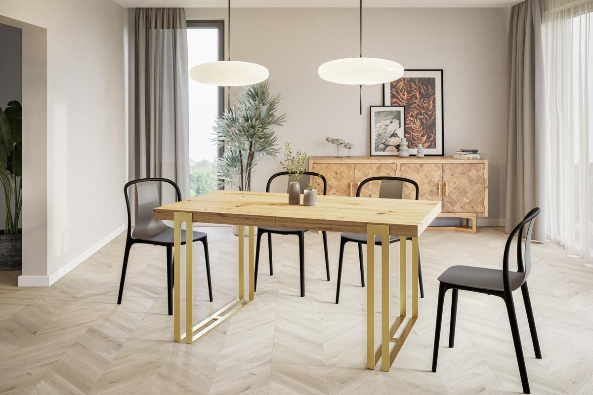 ESSZIMMERTISCH ROSA 160X90X77 cm, Farbe: ARTISAN, mit Metallbeinen in Farbe Gold - Hellbraun/Goldfarben, Holzwerkstoff (160/90/77cm) - Alpi-Möbel