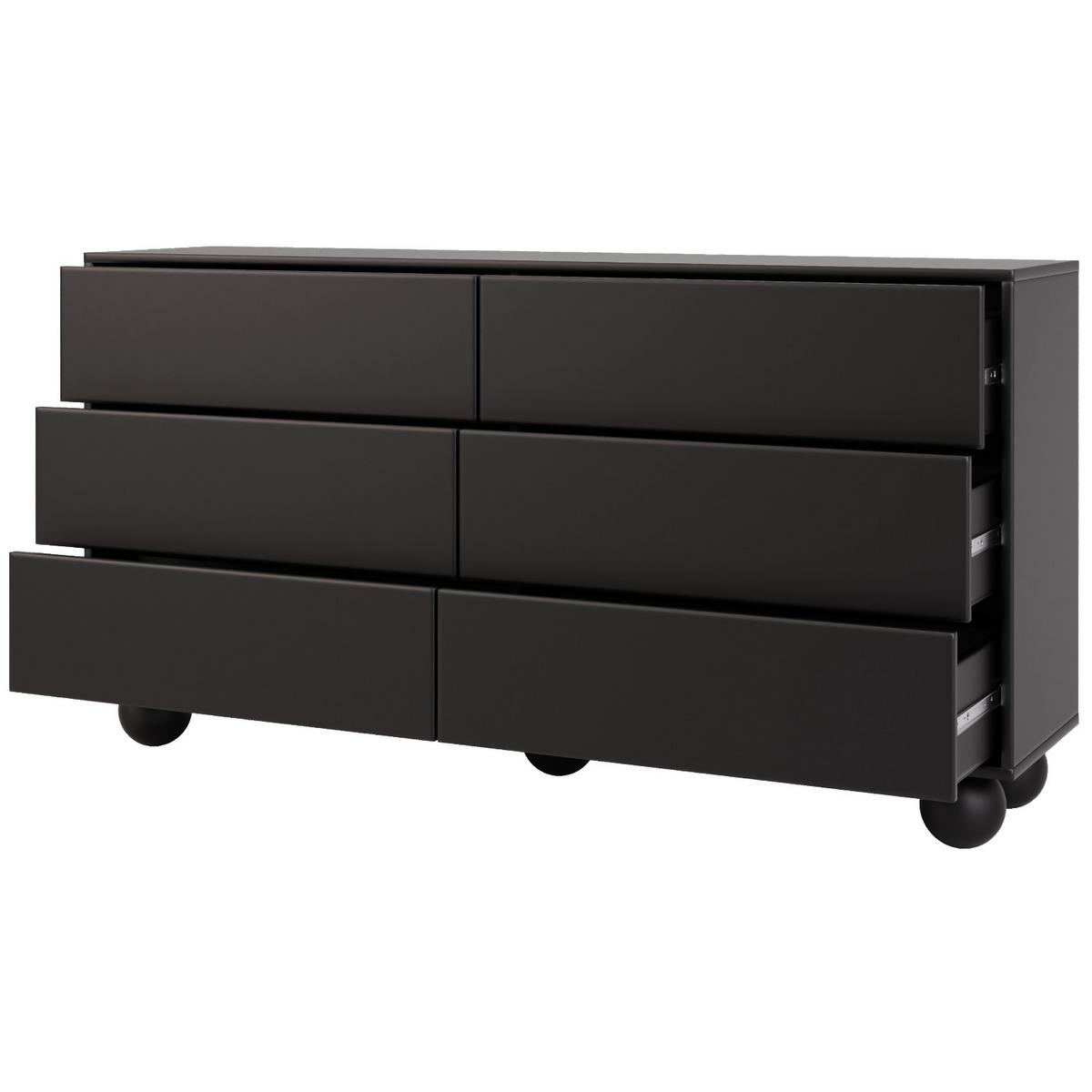 KOMMODE Adel mit 6 Schubladen und runden Füßen, 154 cm, Griffloss, Schwarz - Schwarz, Holzwerkstoff (154/81/38cm) - Beautysofa