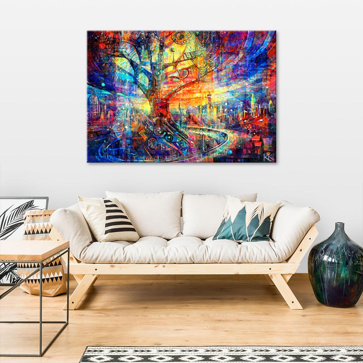 LEINWANDBILD Baum Abstraktion Bunt 120x80cm - Multicolor, Textil (120/80cm) - Feeby