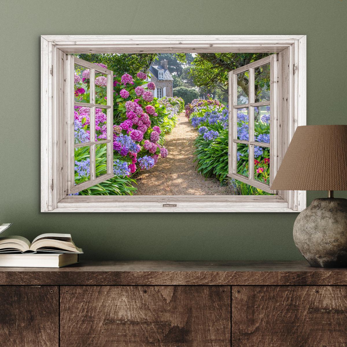 METALLBILD Hortensie - Durchsichtig - Blumen - Sommer - Lila - Weg Wandbild 60x40 cm - Lila, Metall (60/40cm) - MuchoWow