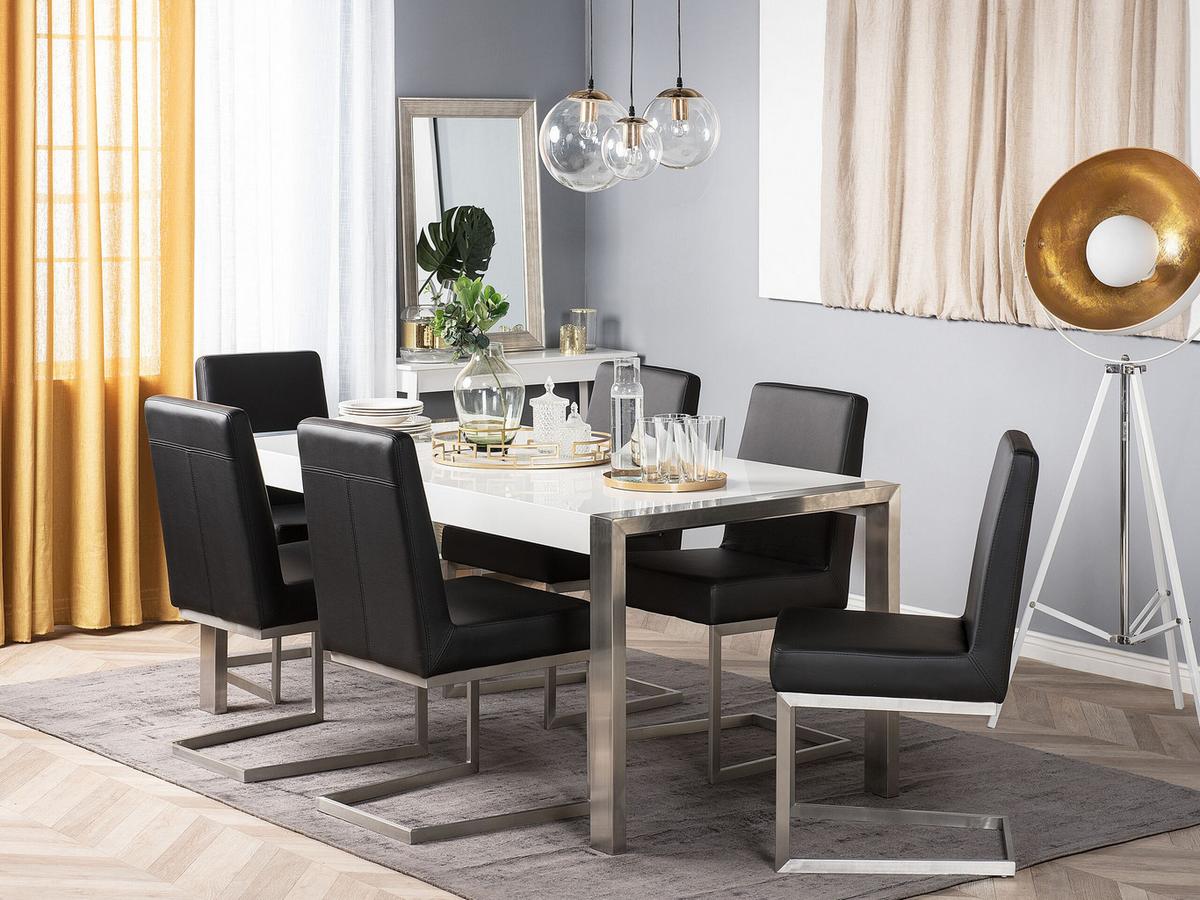 ESSTISCH 180/90/75 cm Weiß, Silberfarben Rechteckig Arctic - Weiß, Holzwerkstoff (180/90/75cm) - Beliani
