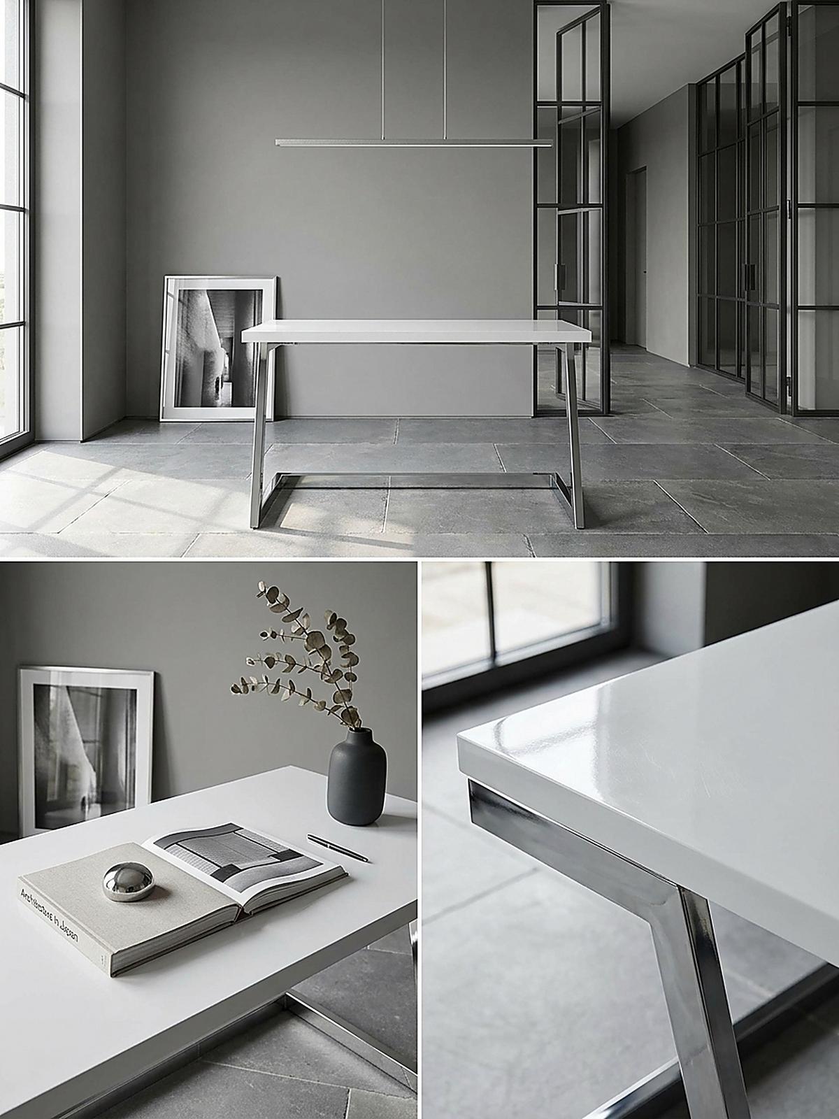 SCHREIBTISCH Hochglanz Metallgestell SARNOT, Silber 120x55x76 cm - Silberfarben, Holz/Metall (55/120/76cm) - KADIMA DESIGN